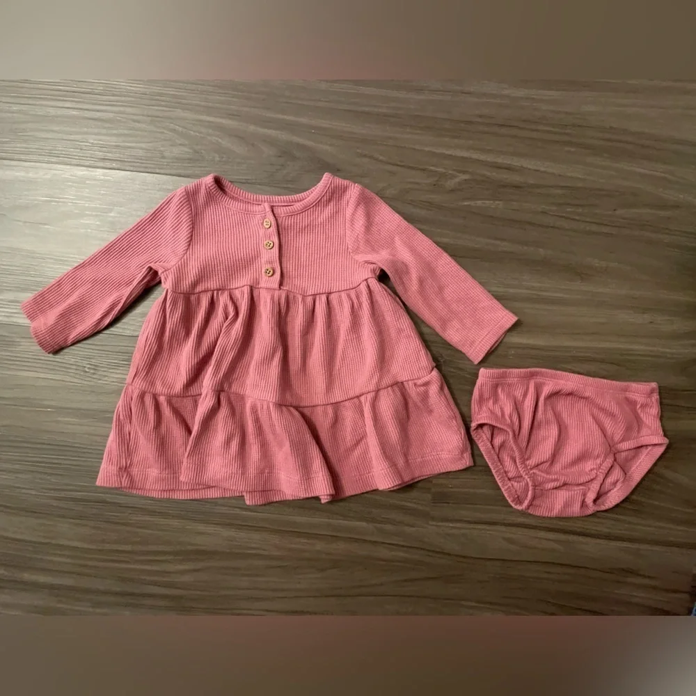 Carter's Dusty Rose Waffle knit long sleeve dress with Baby Bloomers size 6M